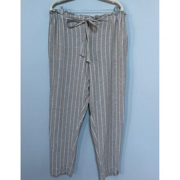 Beach Lunch Lounge Striped Linen & Cotton Paperbag Waist Pants Women XL NEW - Picture 1 of 11